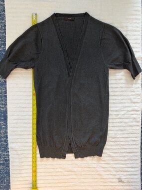 Vera Wang Dark Gray Short-Sleeve V-Neck Cardigan